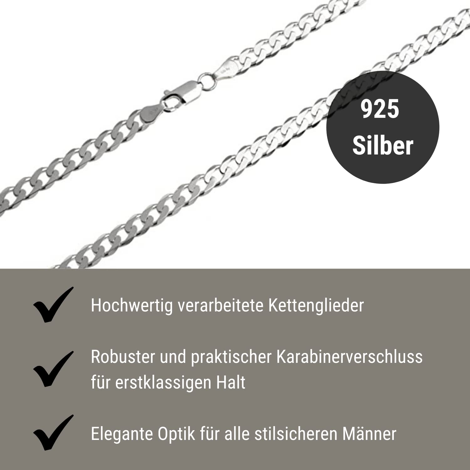 Silberketten-Store Łańcuszek o splocie pancerka, srebro próby 925, męski, 5 mm, wysoki połysk, grubość 1,2 mm, łańcuszek męski z zapięciem na karabińczyk, srebro wysokiej próby, bez kamienia