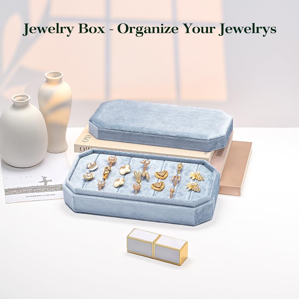 TAIMY Velvet Ring Display Tray Organizer – Soft Jewelry Storage Box for Rings, Elegant Velvet Holder for Jewelry Showcase, Counter or Home Use (Sky Blue)