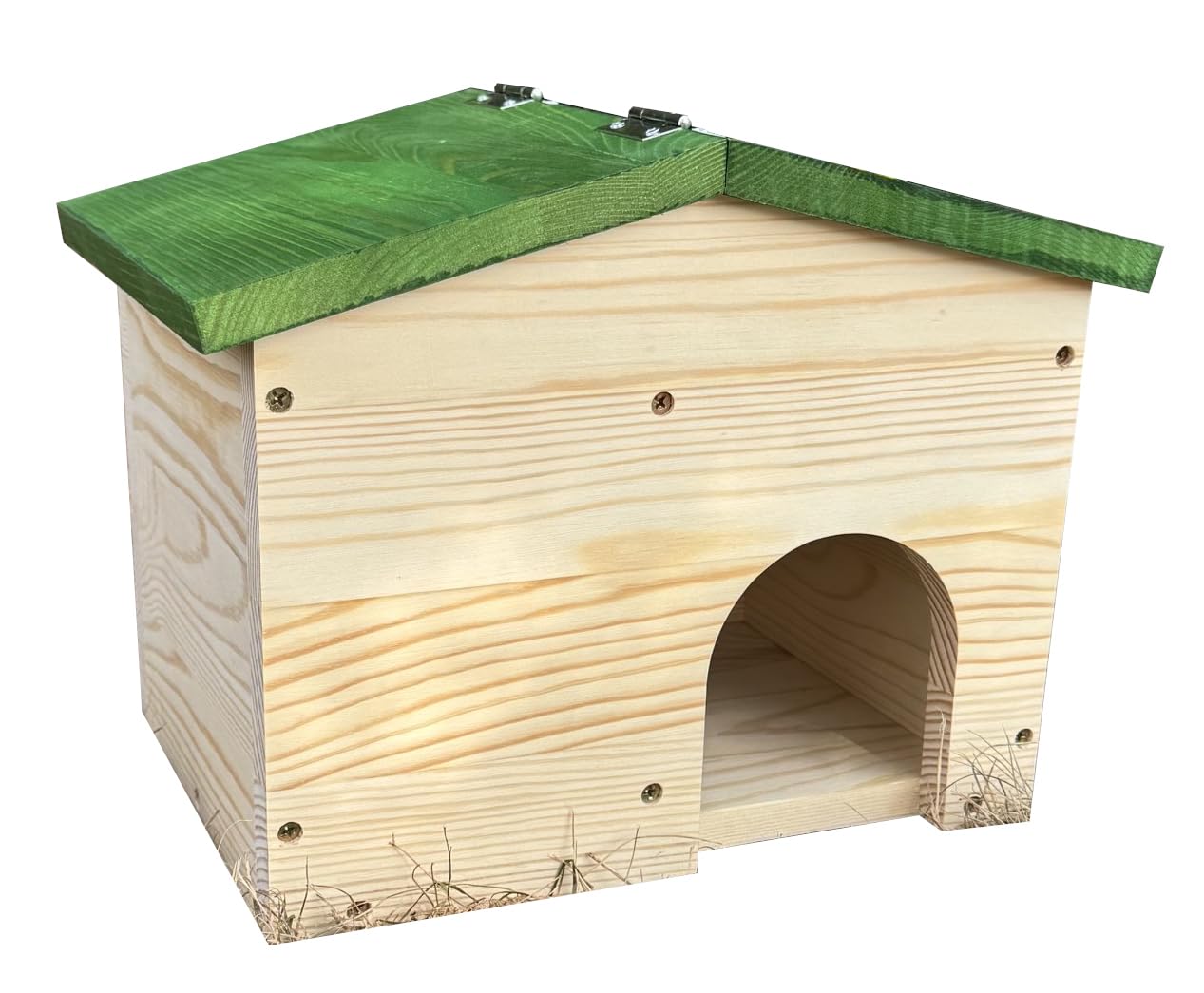 Premium Wooden Hedgehog House - Hinged Green Roof Hibernation Shelter