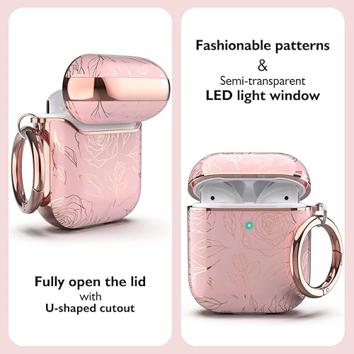 Miniatura 4 de TATOFY Funda para AirPods, diseño de flores doradas, funda rígida protectora con clip para mujeres y niñas (flor dorada rosa)