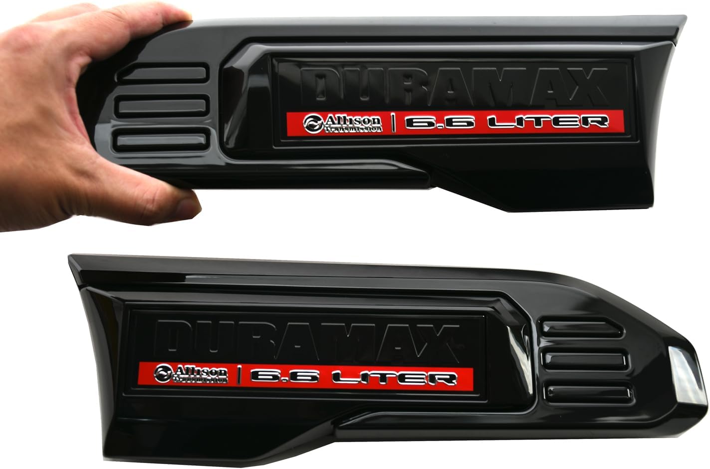 2pcs Allison Transmission 6.6 Liter Emblems Driver Passenger Side Vent Logo Compatible with 2020-2025 Sierra 2500 3500 Dura-max 6.6L Badge 84586287 Kit New (Black Red)