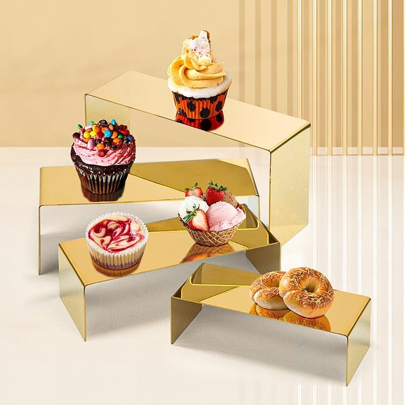 4 Pcs Gold Stainless Steel Display Risers, Display Stand for Cupcake Dessert Perfume Purse Handbag Shoe Jewelry and Funko Pop - Image 5