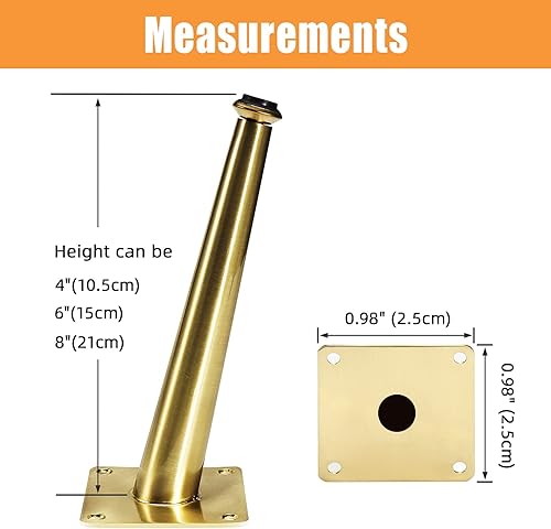 Miniatura 2 de VEHCIL 4 patas de muebles de latón cepillado de 8 pulgadas, patas de metal cónicas oblicuas para gabinete, sofá, mesa, silla, cama, aparador,