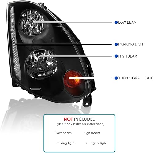 Miniatura 3 de Spec-D Tuning Faros delanteros negros HID compatibles con Infiniti G35 2Dr Coupe Factory HID modelos L+R Par de faros delanteros