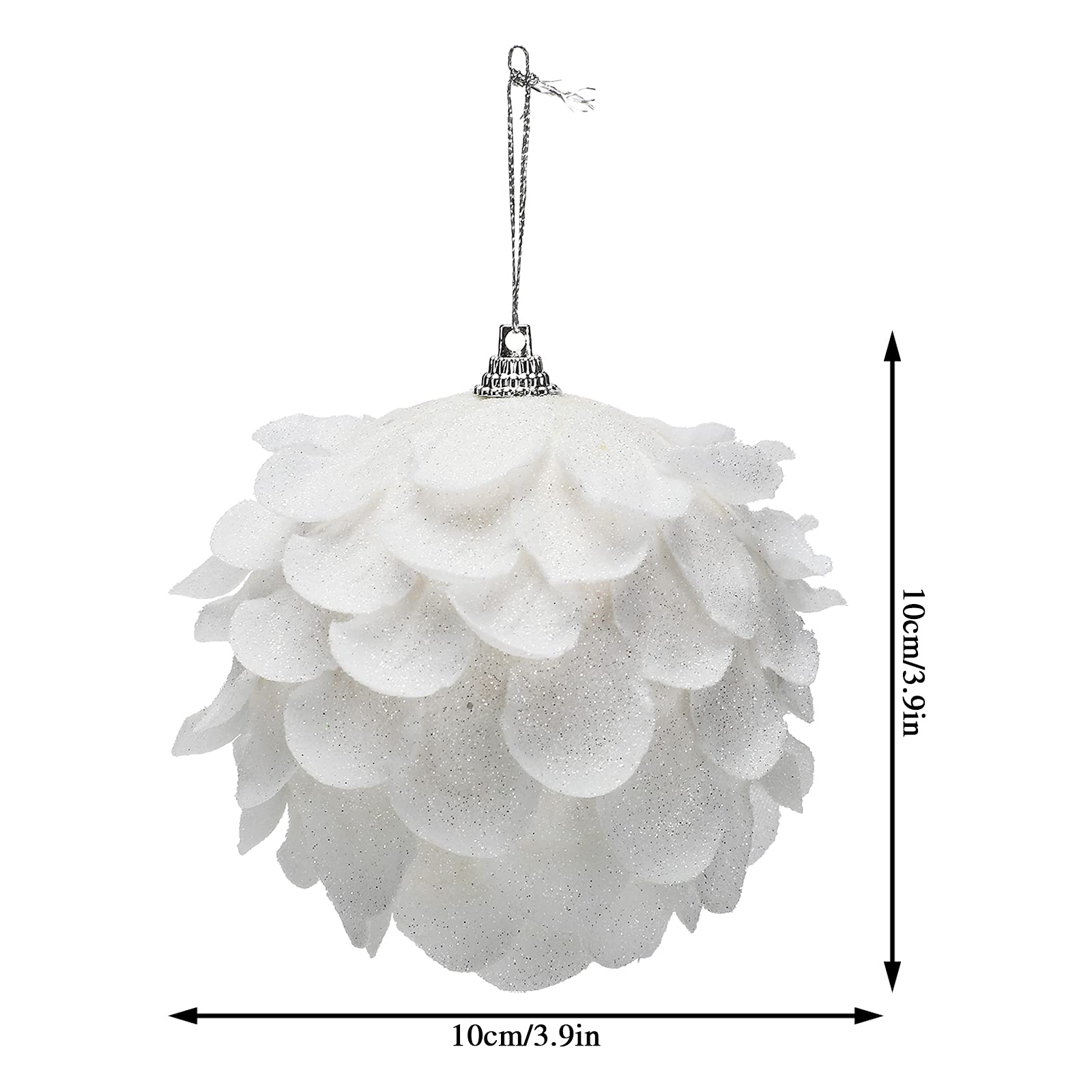 Bolas de Navidad, suministros de decoración, 6 piezas colgantes de bolas de Navidad, bolas colgantes de espuma con purpurina blanca como la nieve de 3,9 pulgadas con pétalo, adornos de bolas de árbol