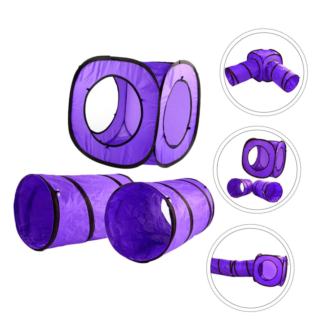 Happyyami Jouet Tunnel pour Chaton Pliable 3 Pièces en Polyester et Acier