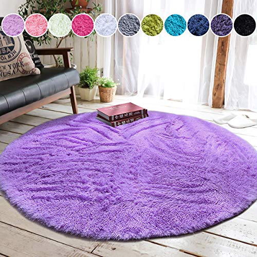 junovo Round Fluffy Soft Area Rugs for Kids Girls Room Princess Castle Plush