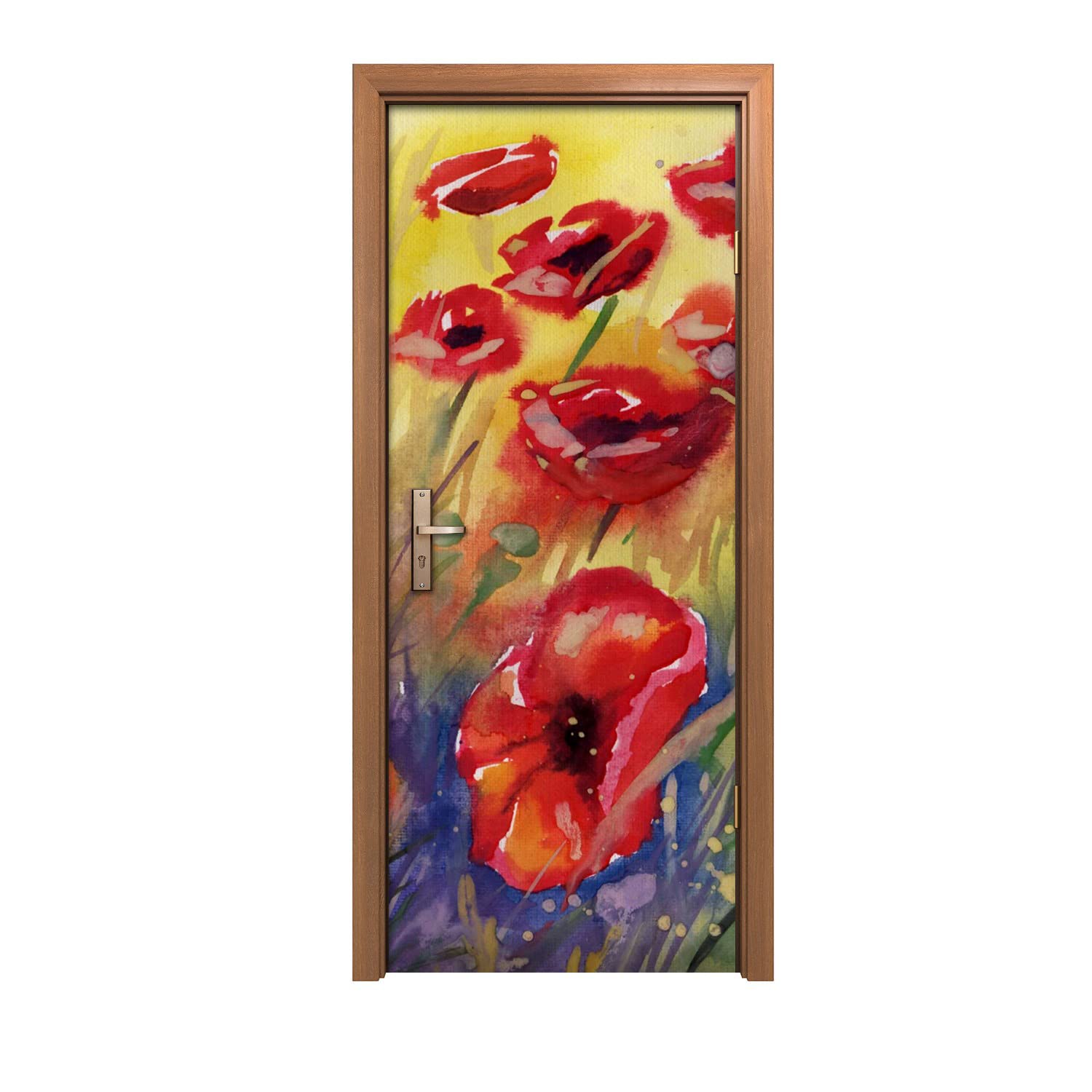 Fleurs de pavot autocollant de porte 80x200cm pour decoration murale design d interieur
