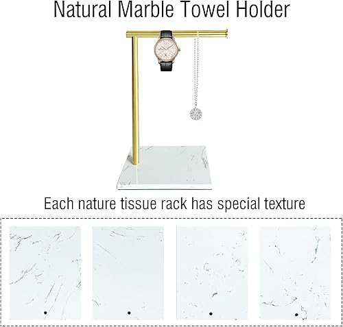 Miniatura 4 de Soporte para toallas de mano con base de mármol, SUS304 de acero inoxidable cepillado dorado toallero, estante de torre para baño, cocina, tocador