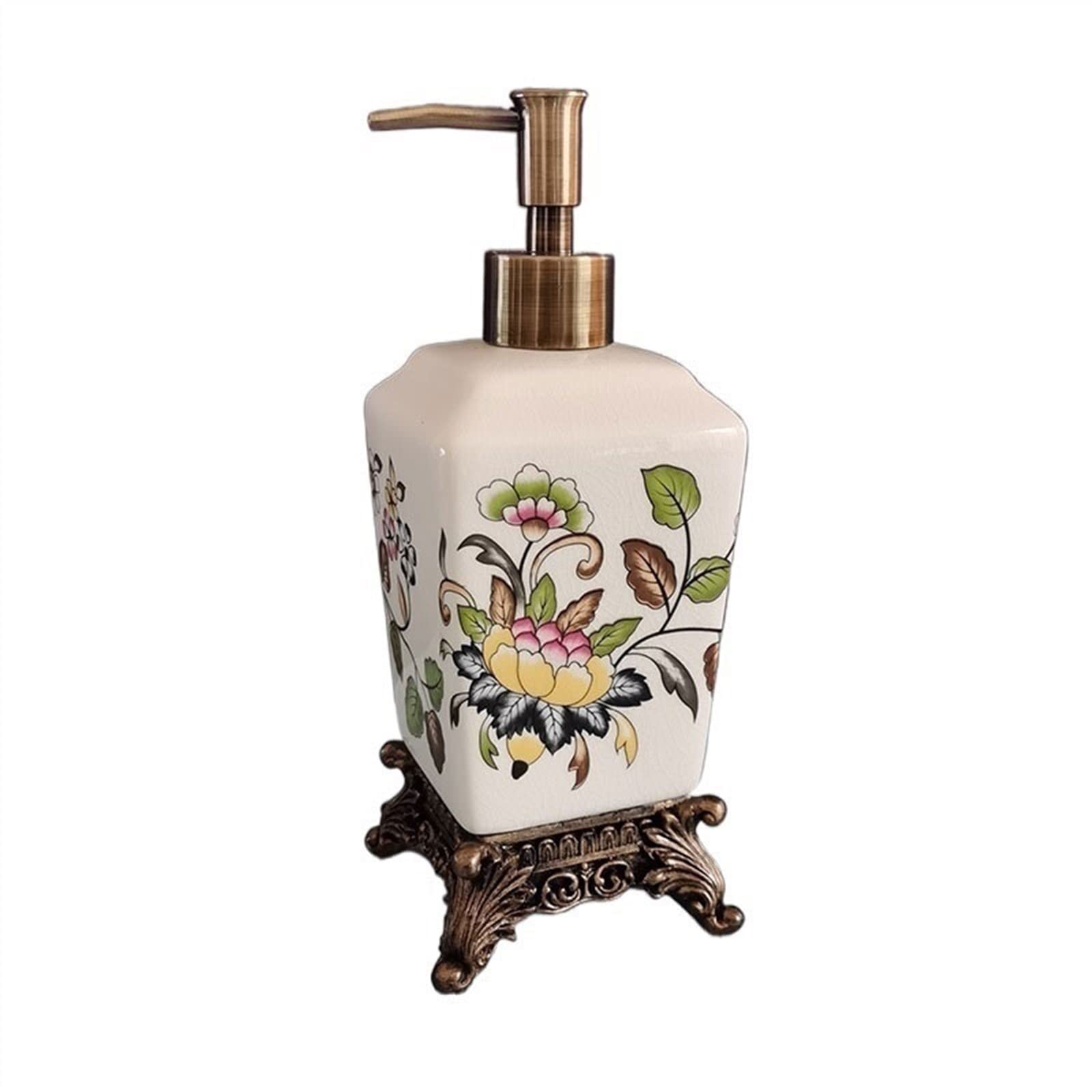 GRFIT Dosificador Jabon Dispensador de jabón de cerámica con Grietas Personalizadas de 340ML, Base de Resina de subbotella de loción Grande Retro dispensador champú (Color : A)