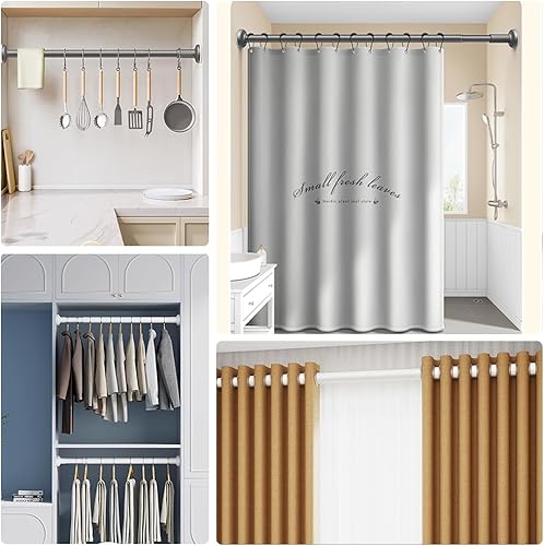 Miniatura 5 de Barra de cortina de ducha de tensión de resorte ajustable negro mate de 31 a 58 pulgadas, no requiere taladrar, fácil instalación, base de ABS