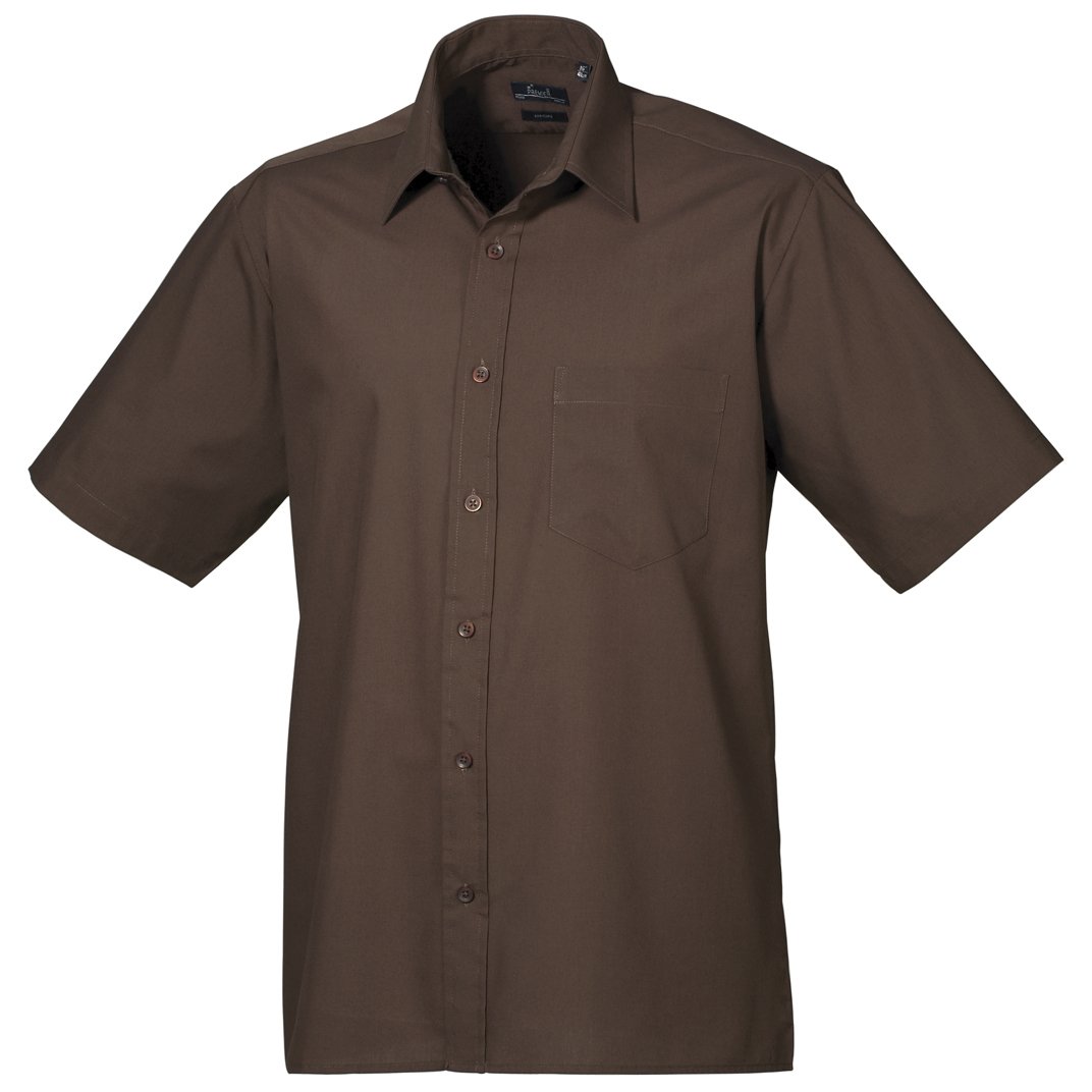 Premier Mens Short Sleeve Formal Poplin Plain Work Shirt (17) (Brown)