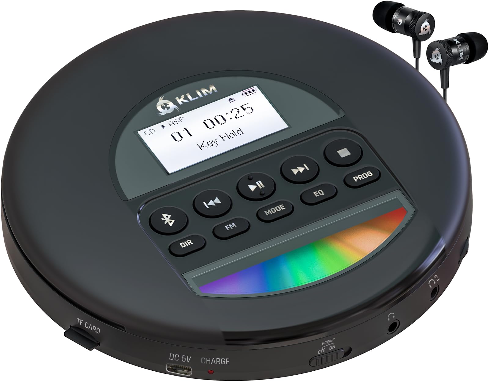 KLIM Nomad - Lettore CD Portatile - Batteria a Lunga Durata - Include Auricolari KLIM Fusion - Compatibile con CDR, CDRW, MP3 - Lettore SD, Radio FM, Bluetooth - Ideale per Auto - Hi-Fi - Argento