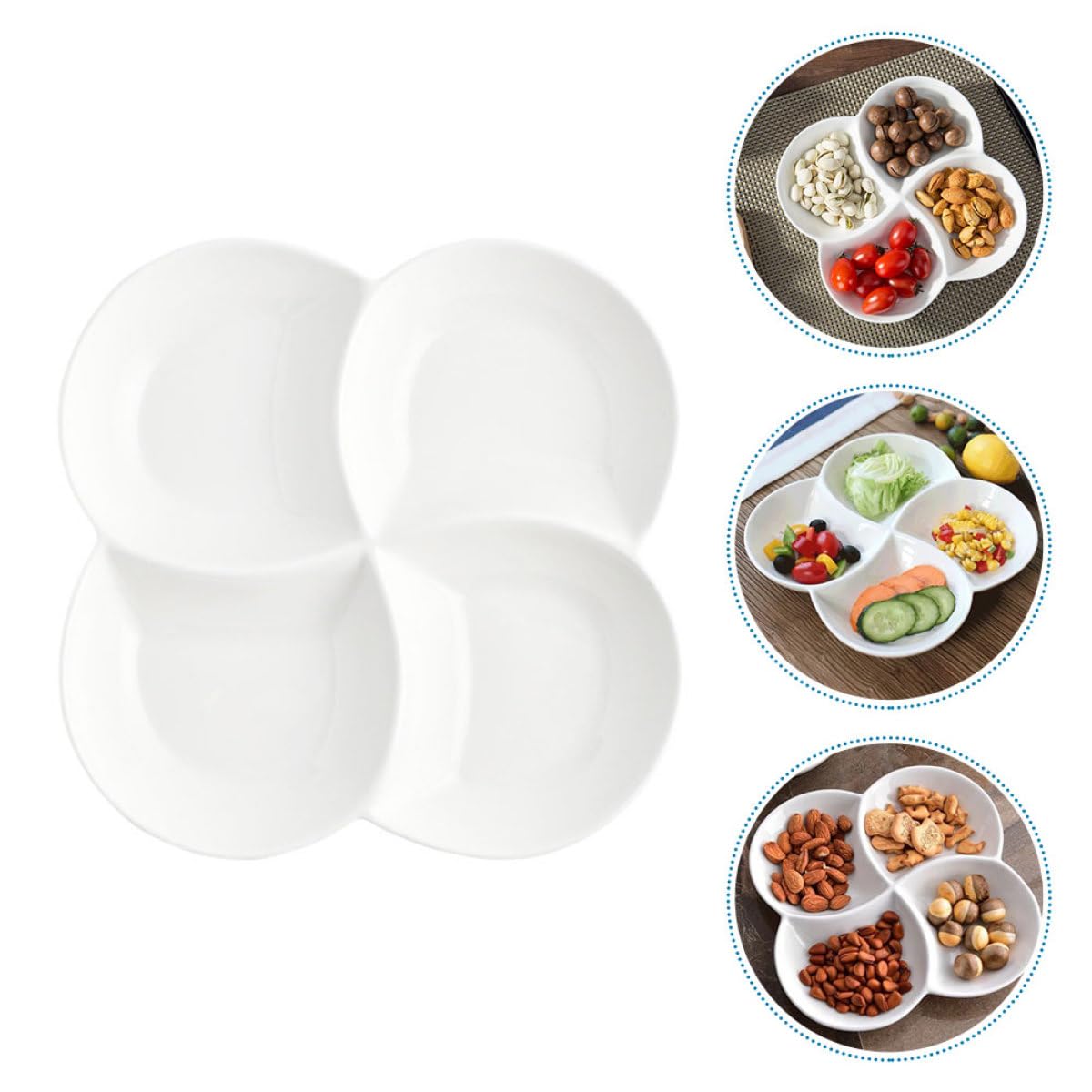 Hemobllo Plateau Repas en Céramique Compartimenté 4 Cases 22X22X3 CM Assiette à Manger Polyvalente Antidérapante Petit-Déjeuner Restaurants et Hôtels Réutilisable