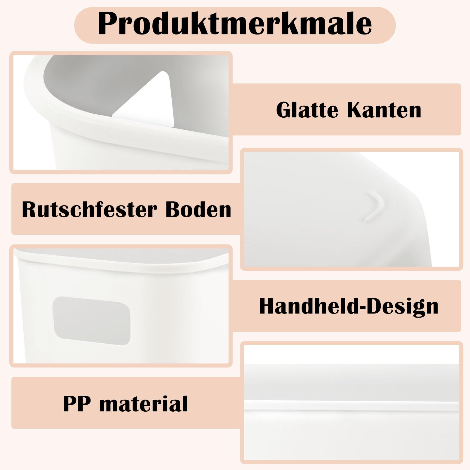6 Aufbewahrungsboxen Mit Griffen – Weiß, 25x9,5x9 Cm, PP-Kunststoff, Stapelbar, Für Küche & Bad