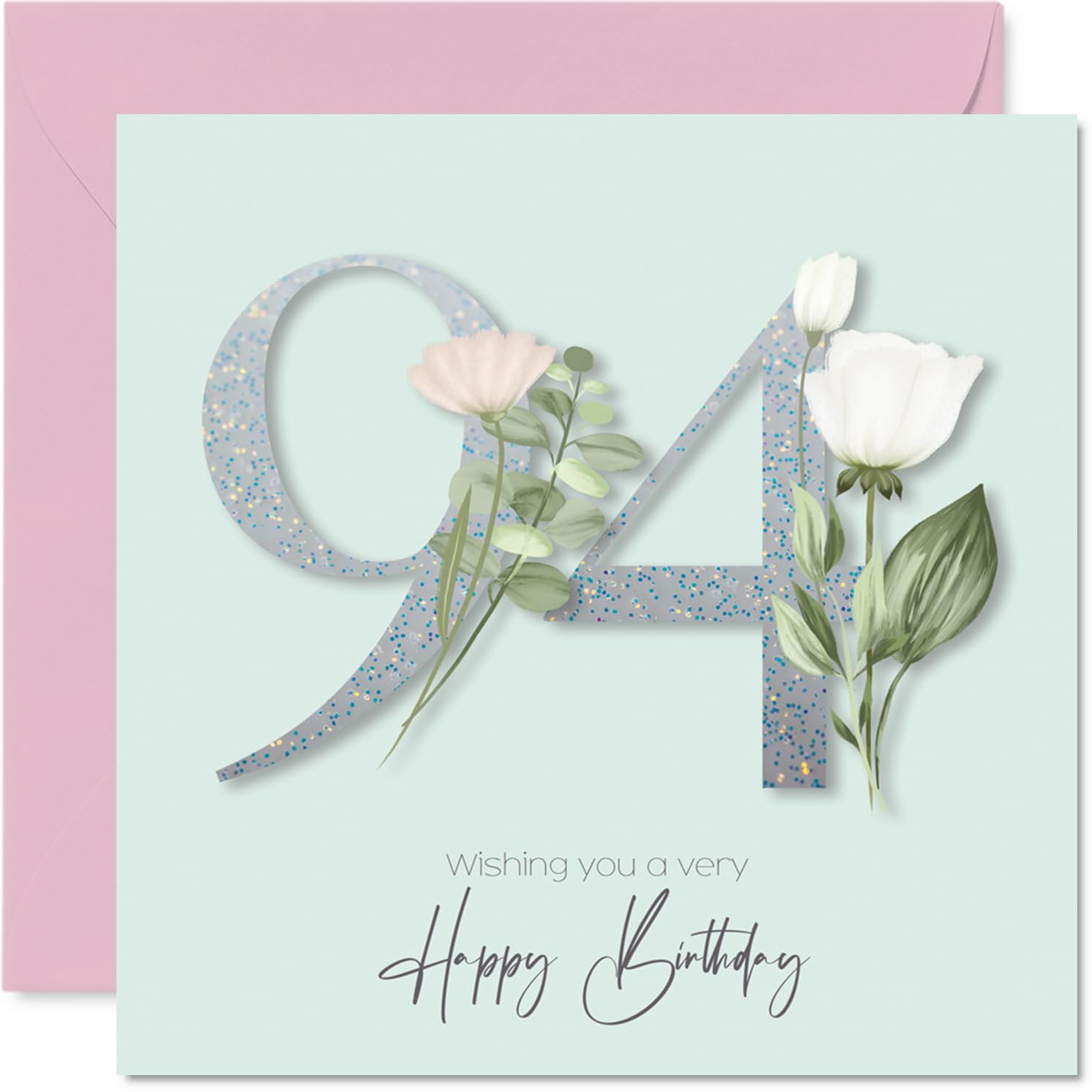 94th Birthday Cards for Women - Fancy Floral Flowers - Happy Birthday Card for 94 Year Old Woman Nana Auntie Wife Gran, 145mm Bday Greeting Cards