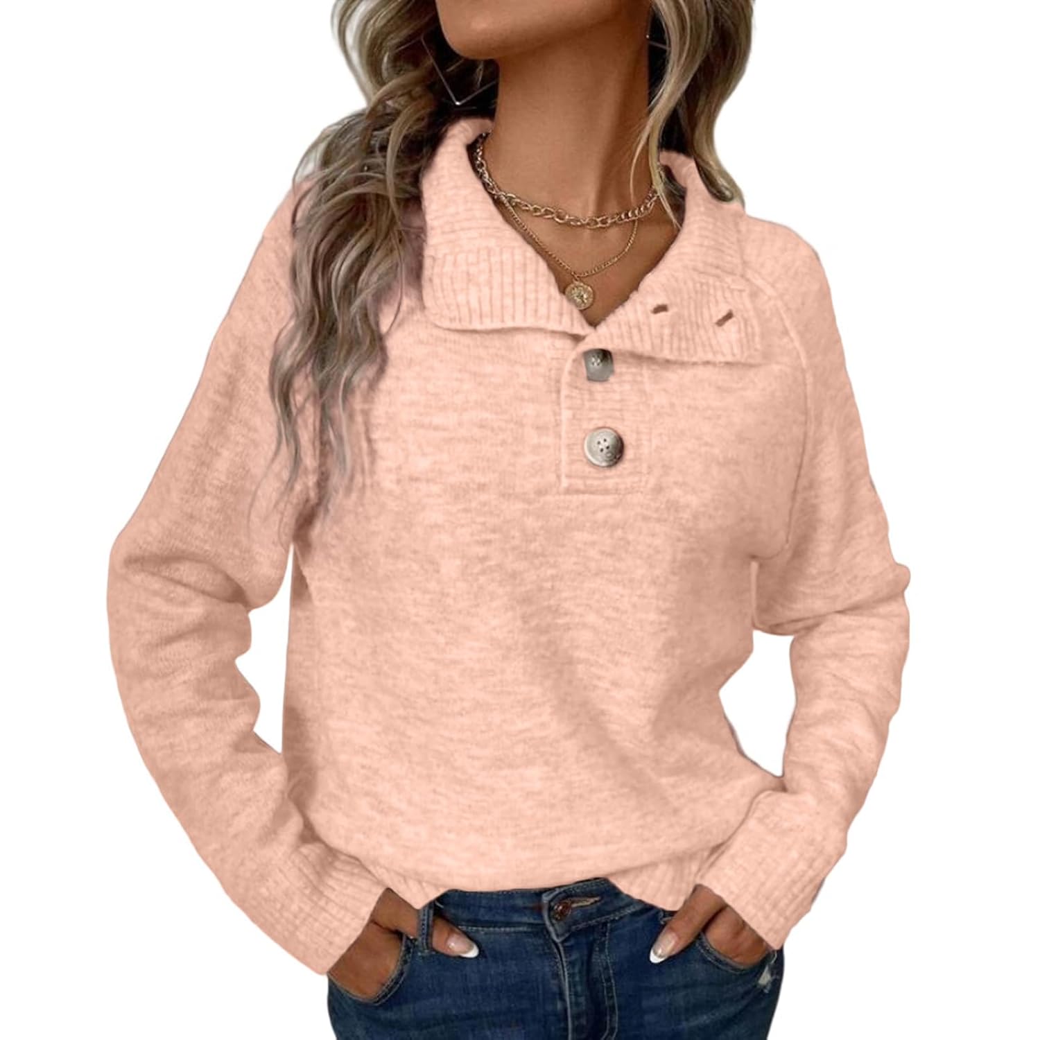 Sweatshirt for Womens Long Sleeve Button Pullover Casual Loose Fit Top Knit Y2k Sweater Fall Winter Lightweight Shirts