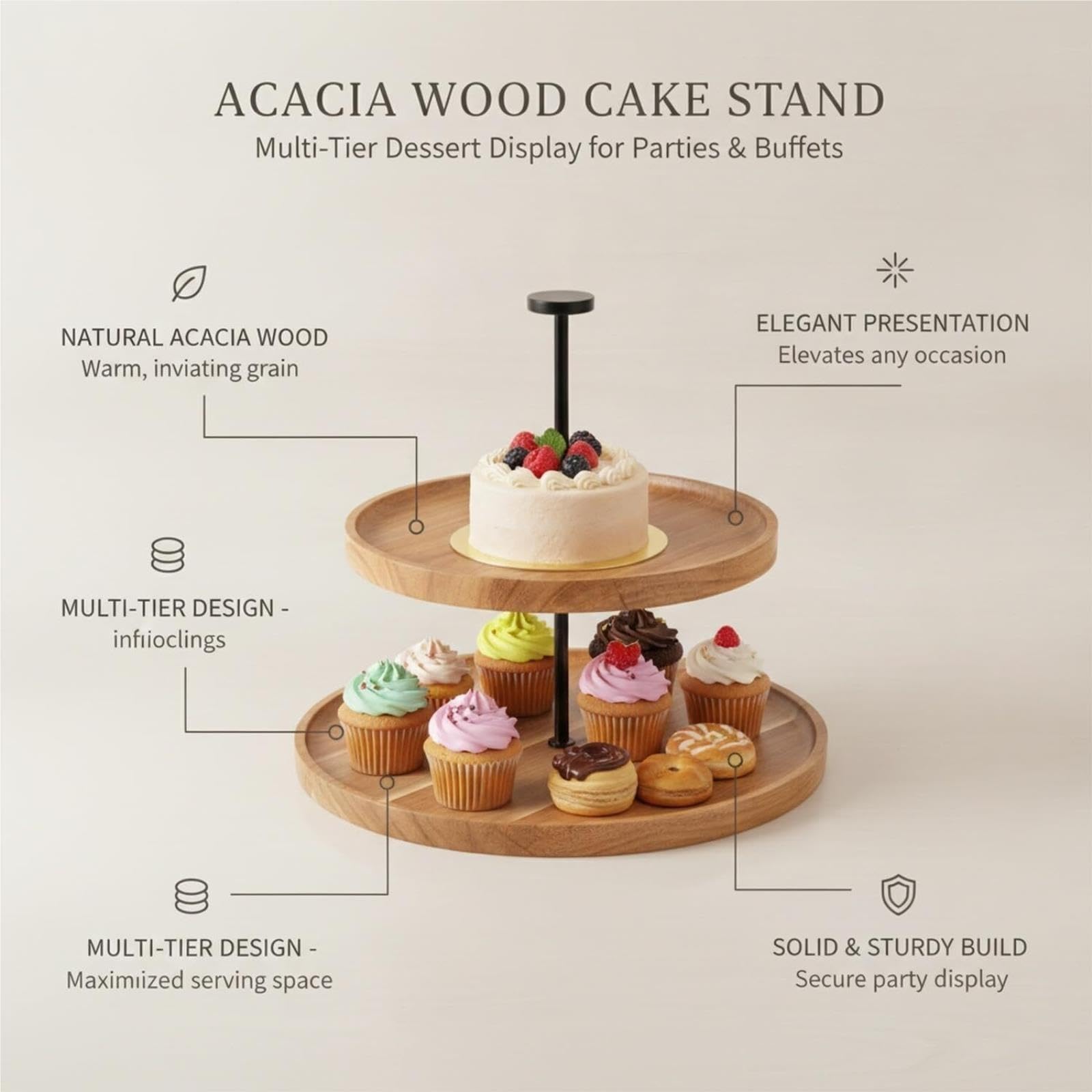 Présentoir à cupcakes en bois, présentoir à desserts