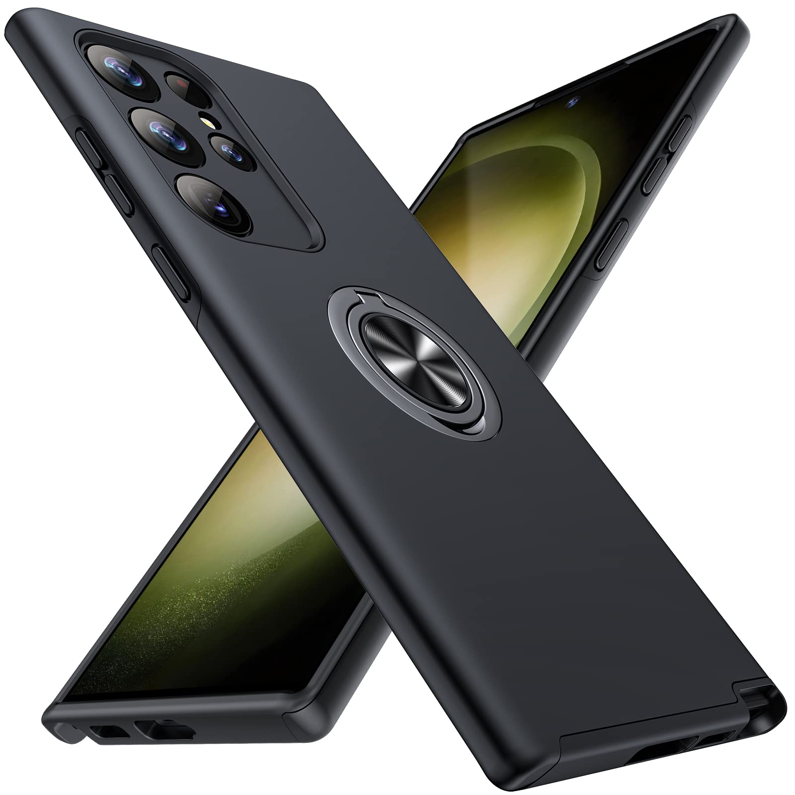 JAME for S23 Ultra Case, Slim Soft Bumper Case for Galaxy S23 Ultra, with Ring Holder Kickstand for Samsung S23 Ultra Cover, Military-Grade Protection for Samsung Galaxy S23 Ultra Case, Black