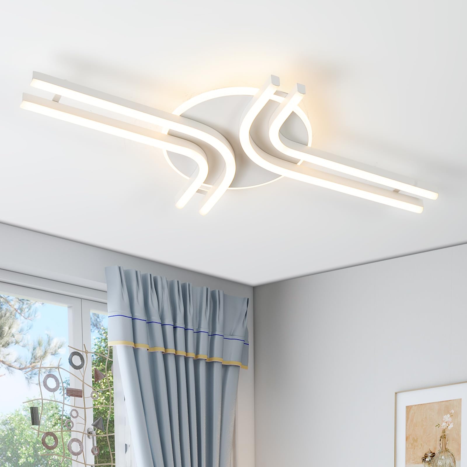 Dagea LED Dimmable Ceiling Light, 32W 3200lm Modern Dimming Ceiling Lamp with Remote Control, 70CM Ceiling Lights for Living Room Bedroom Kitchen Hallway Lighting Fixture, White A