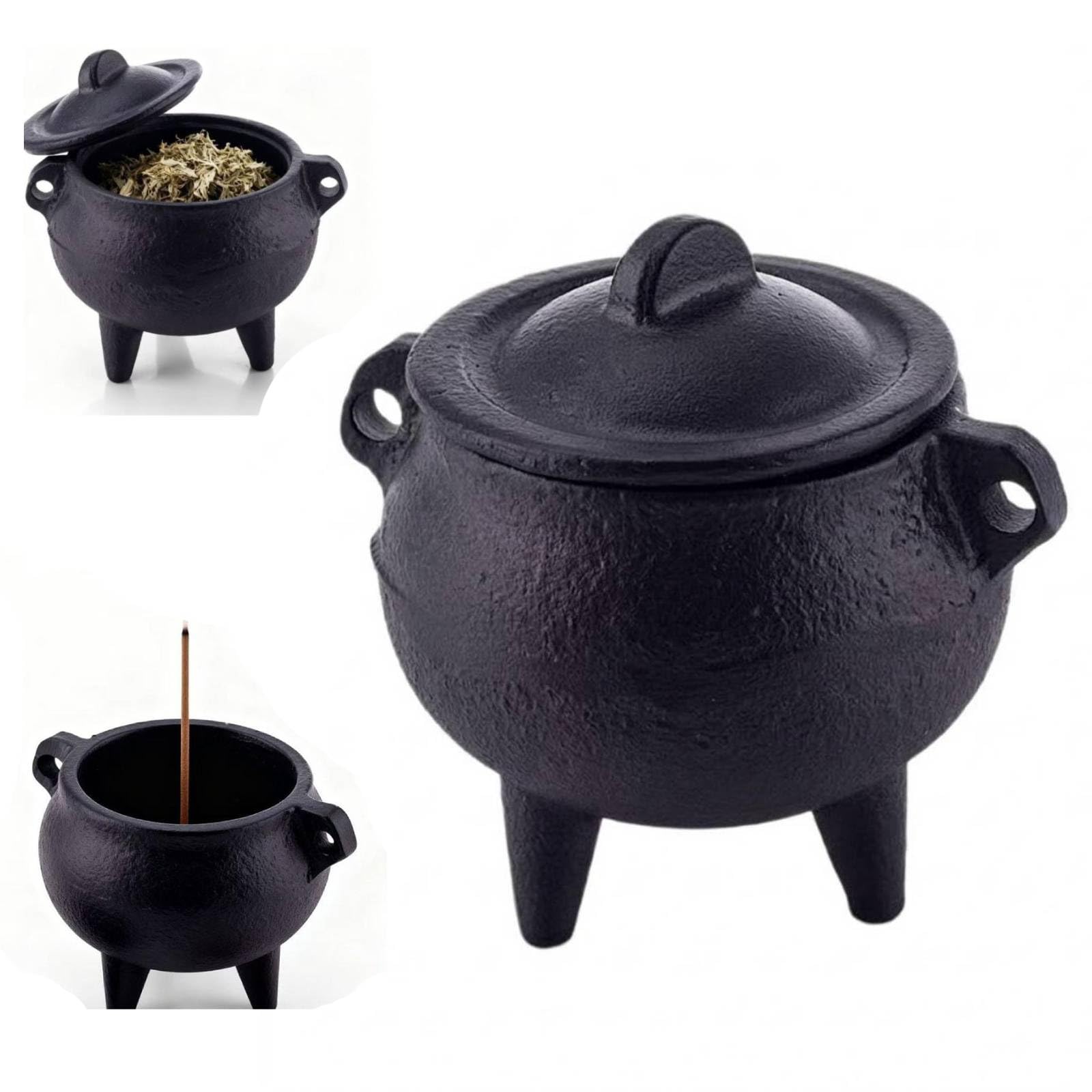 Incense Burner Cast Iron Cauldron- Tripod Mini Incense Pot with Lid