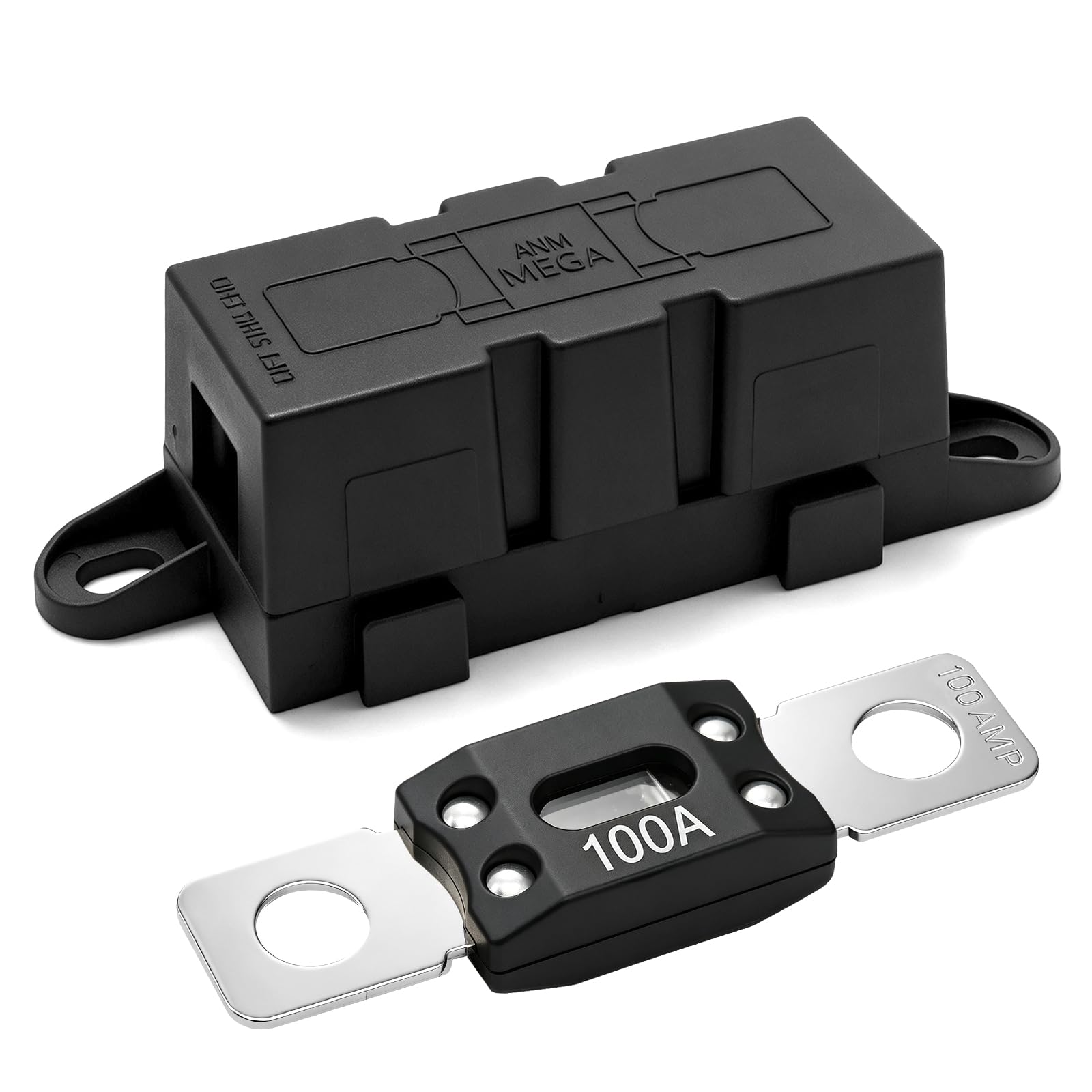 Ollanoos ANM MEGA Fuse Holder with 100 Amp, High Current ANM Holder for Car Caravan Truck Vehicles, Battery Cable Protection for Auxiliary Power and Equipment Circuits (100A)