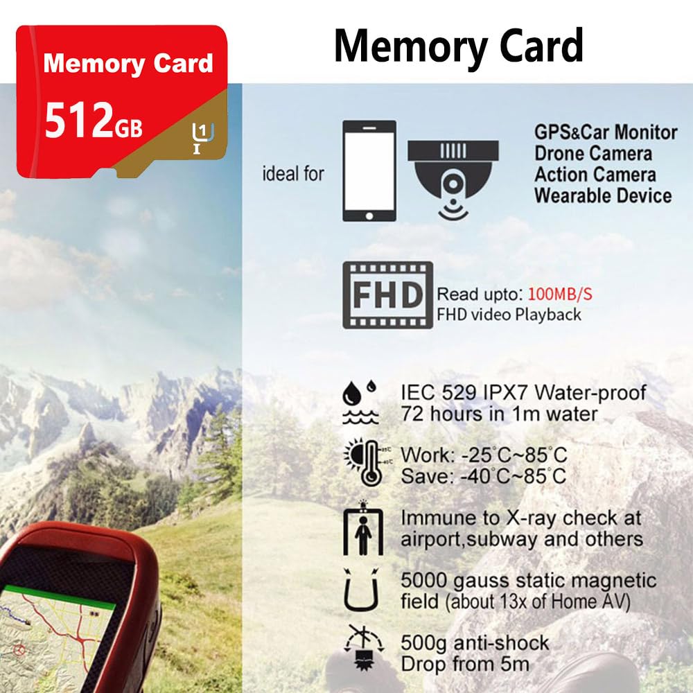 Memory Card 512GB High Speed TF Card for Storage Phone, Dash Cam,Camera,Tablet,PC Data Storage - 2
