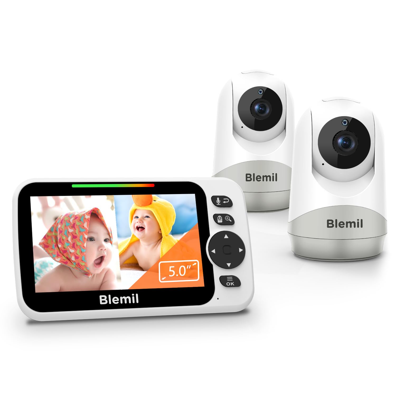 Blemil 5" Split-Screen Baby Monitor with 30-Hour Battery, Large Video Baby Monitor with Camera and Night Vision, Remote Pan/Tilt/Zoom Camera, Two-Way Talk, Lullabies, No WiFi,Up to 1000ft — view 8