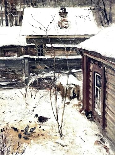 OKSEAS Canvas Wall Poster Print Artwork Oil Painting Yard Winter Aleksey Savrasov for Wall Decor 60x90cm