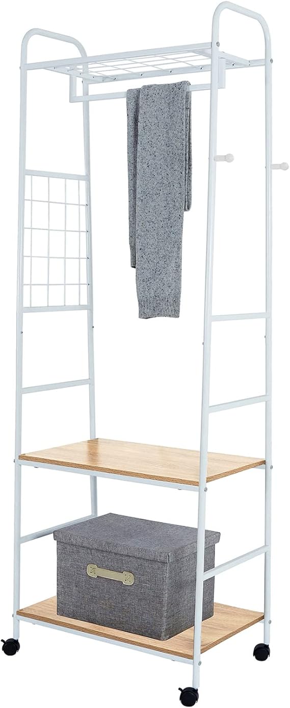 Acezozla Garderobenständer Schwarz - Kleiderständer Mit Regalen Und Rollen