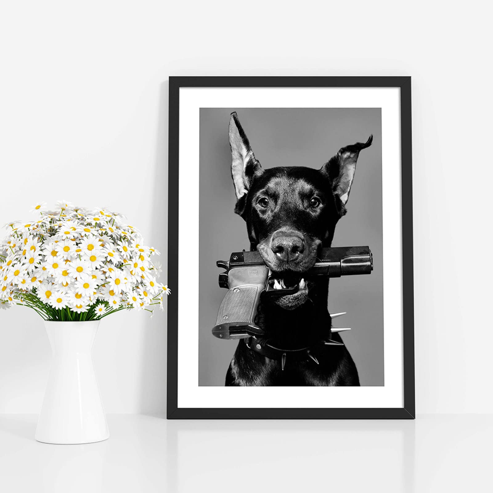 Tanyang Moderno Nero Bianco Cane Doberman Pistola Lusso Moda Poster Stampe Tela Pittura Parete Arte Quadro Nordico Camera Home Decor 30X40Cm Senza Telaio