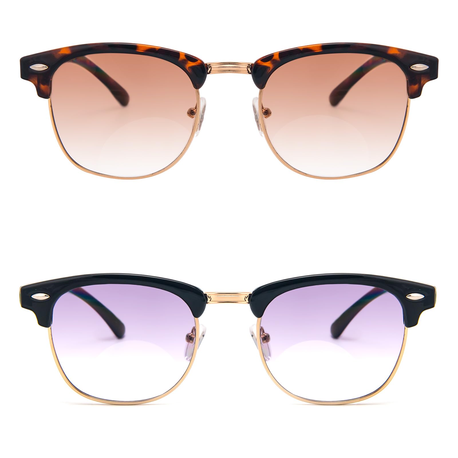 KoKoBin 2 Pack Bifocal Reading Sunglasses UV400 Protection Retro metal Glasses Anti Blue Light for Women Computer Readers (2 Pack - Image 2