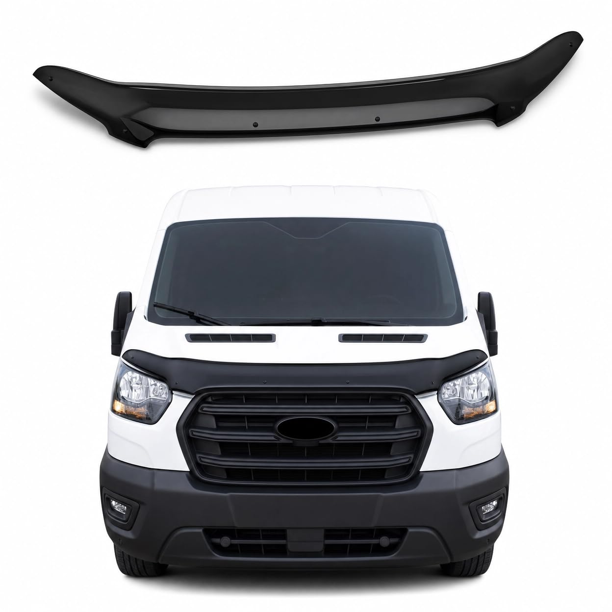 Photo 1 of **CRACKED**
BMY Premium Acrylic Hood Bug Deflector for Ford Transit 2019-2026, Front Hood Protector, Stone Guard & Bugflector Shield, Bug Guard, Black