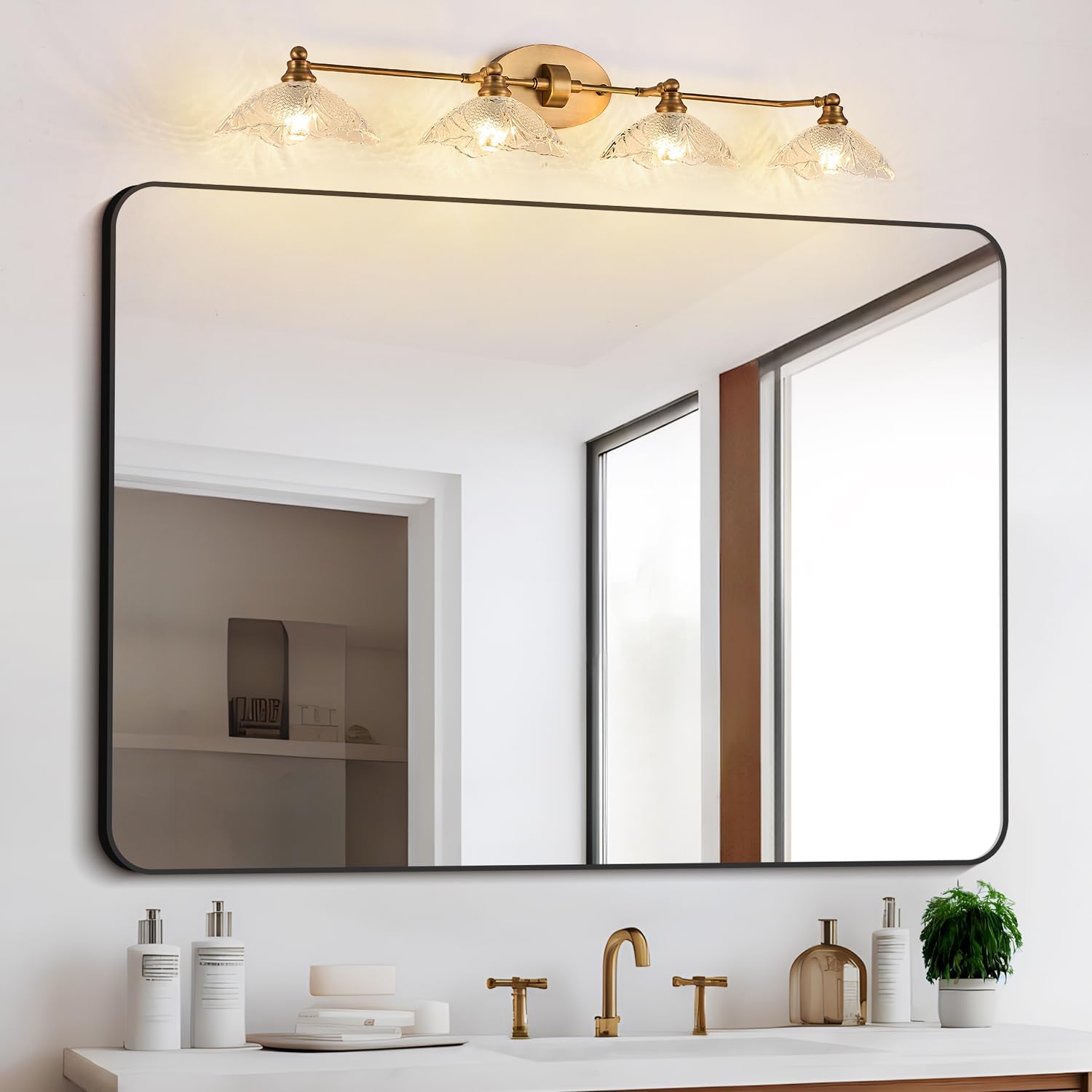 Vintage Bathroom Mirror Light，Vanity Light，Vintage Bathroom Vanity Light Fixture 4-Light-A Brass