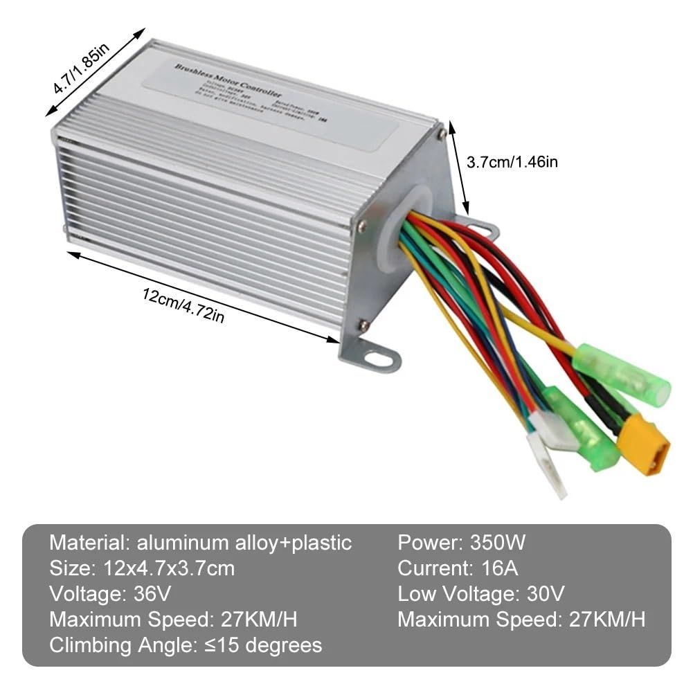 Regulador Patinete Electrico Controlador for Bicicleta eléctrica, Controlador sin escobillas de 36V y 350W, Accesorio for Bicicleta eléctrica, 12x4,7x3,7 cm, 1 Uds. Controlador del Motor