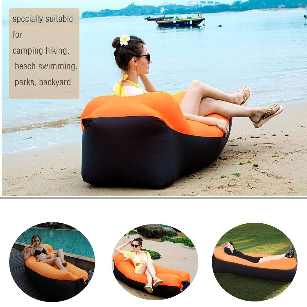 Outdoor Draagbare Opblaasbare Ligstoel Camping Beach Festival Lounger Gemakkelijk op te blazen Waterdichte Wandelen Partijen Zee Strand Opblaasbare Bank Stoel Houd Tot 500 lbs