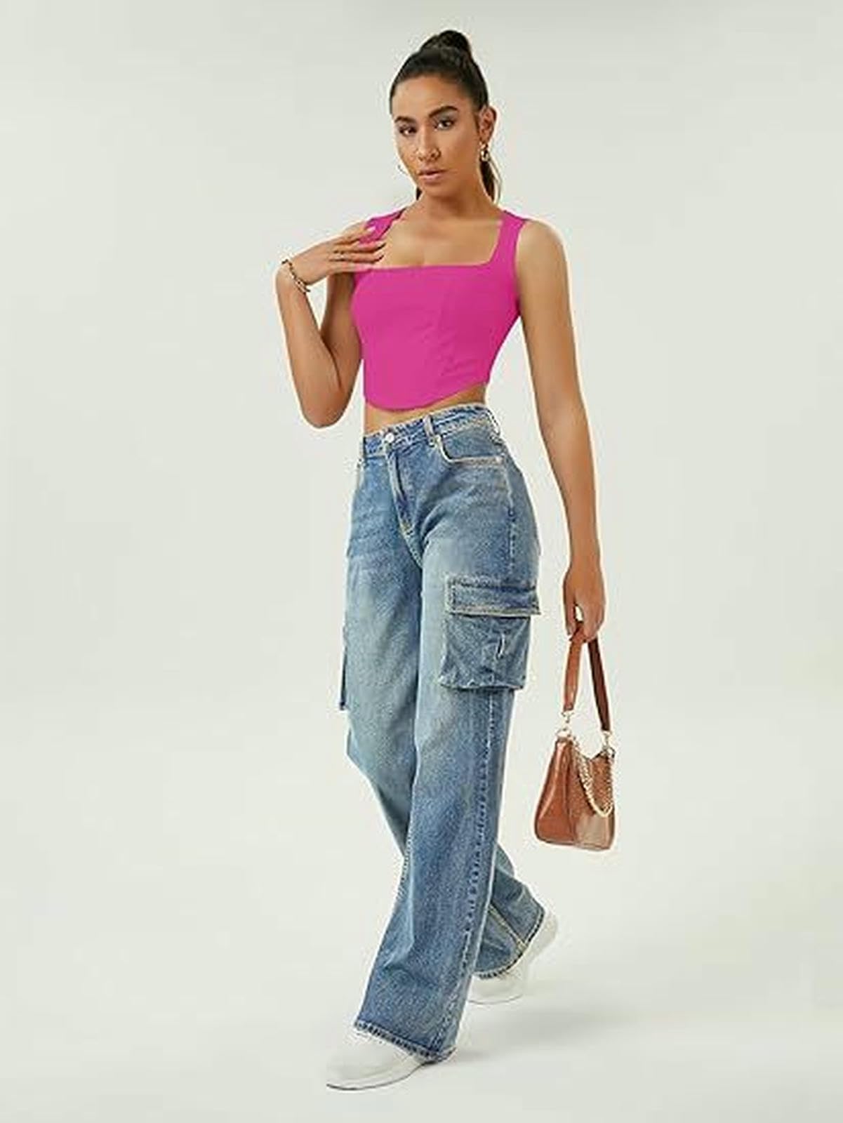 Jeans Donna da Carico Femminile con Tasche Palazzo Bootcut Ad Alta Vita Denim-Blu-XL