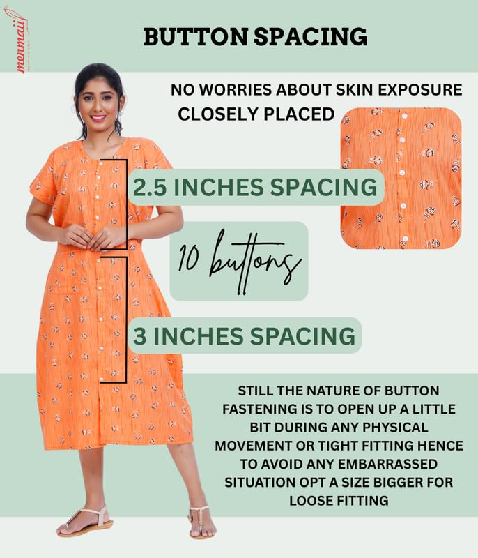 Image of MENMAII Women's [L-4XL] Full Open /Front Buttoned [a Kind of Adaptive Clothing] Multipurpose Nighty for Maternity /Pregnancy /Elderly /Patient /Feeding /Hospital Purpose Nighty Calf Length