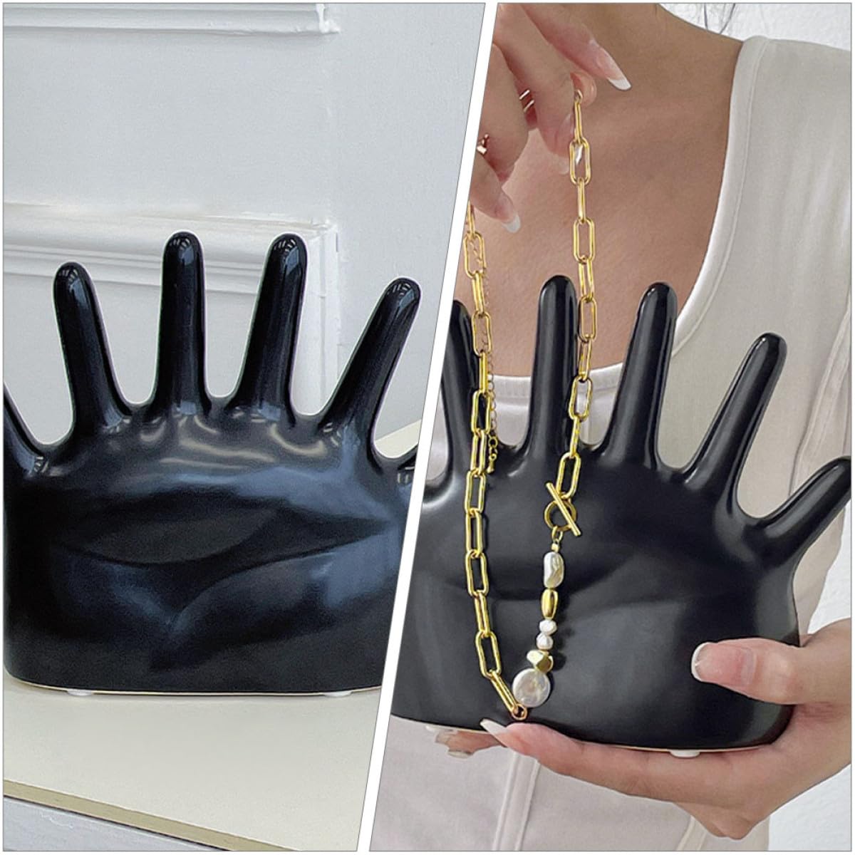 Alipis Ringhalter aus Keramik Handförmig Schwarz Schmuckorganizer für Ringe und Ketten Platzsparender Schmuckständer für Damen und Mädchen Dekorativer Ringständer und Fotoaccessoire