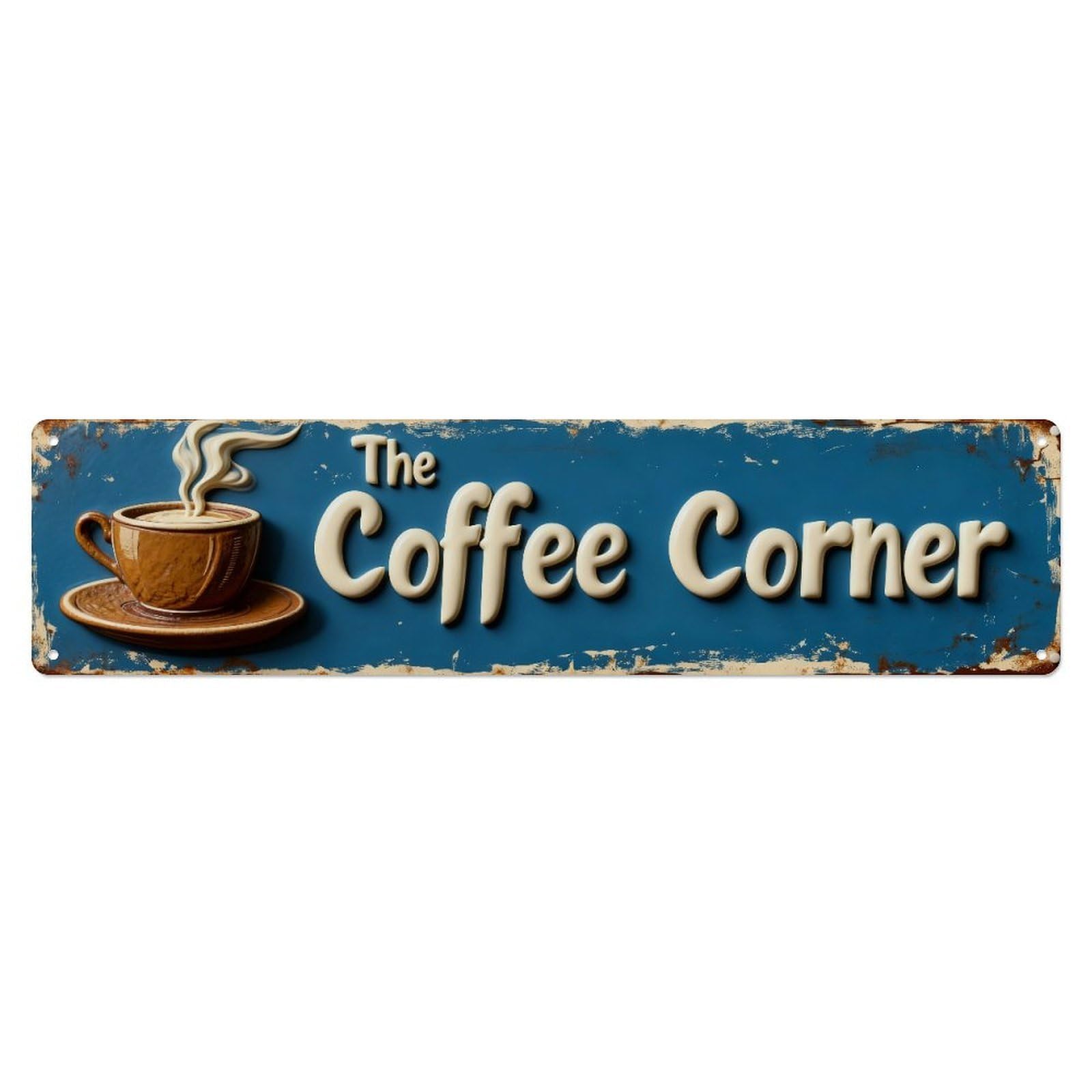 Coffee Cup Steam Sign Blue Tin Sign Vintage Metal Sign Home Bar Garden Indoor & Outdoor Wall Decor Retro Metal Poster 4x16 Inch