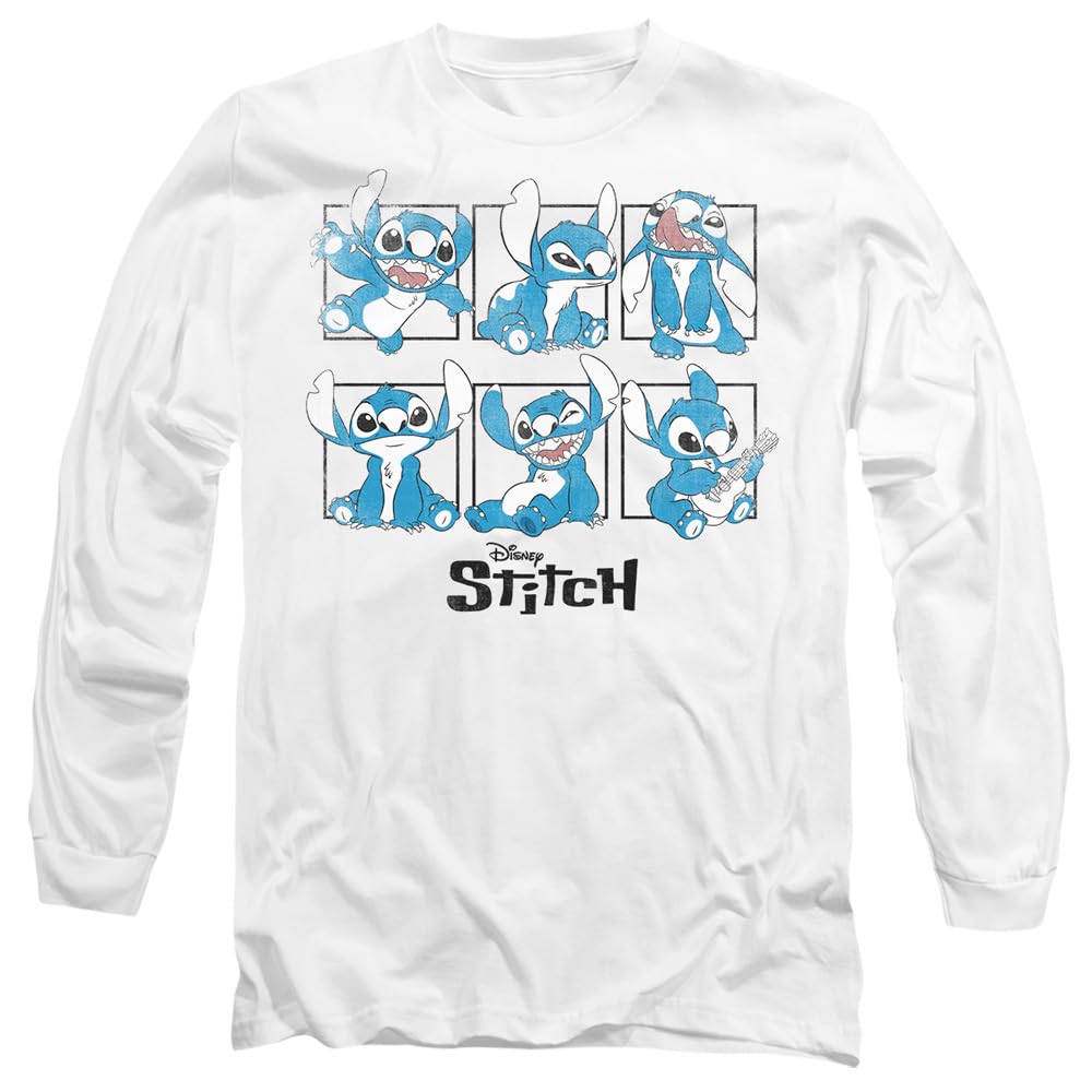 Disney Lilo and Stitch Graphic Blocks Unisex Long Sleeve T Shirt, White, X-Large
