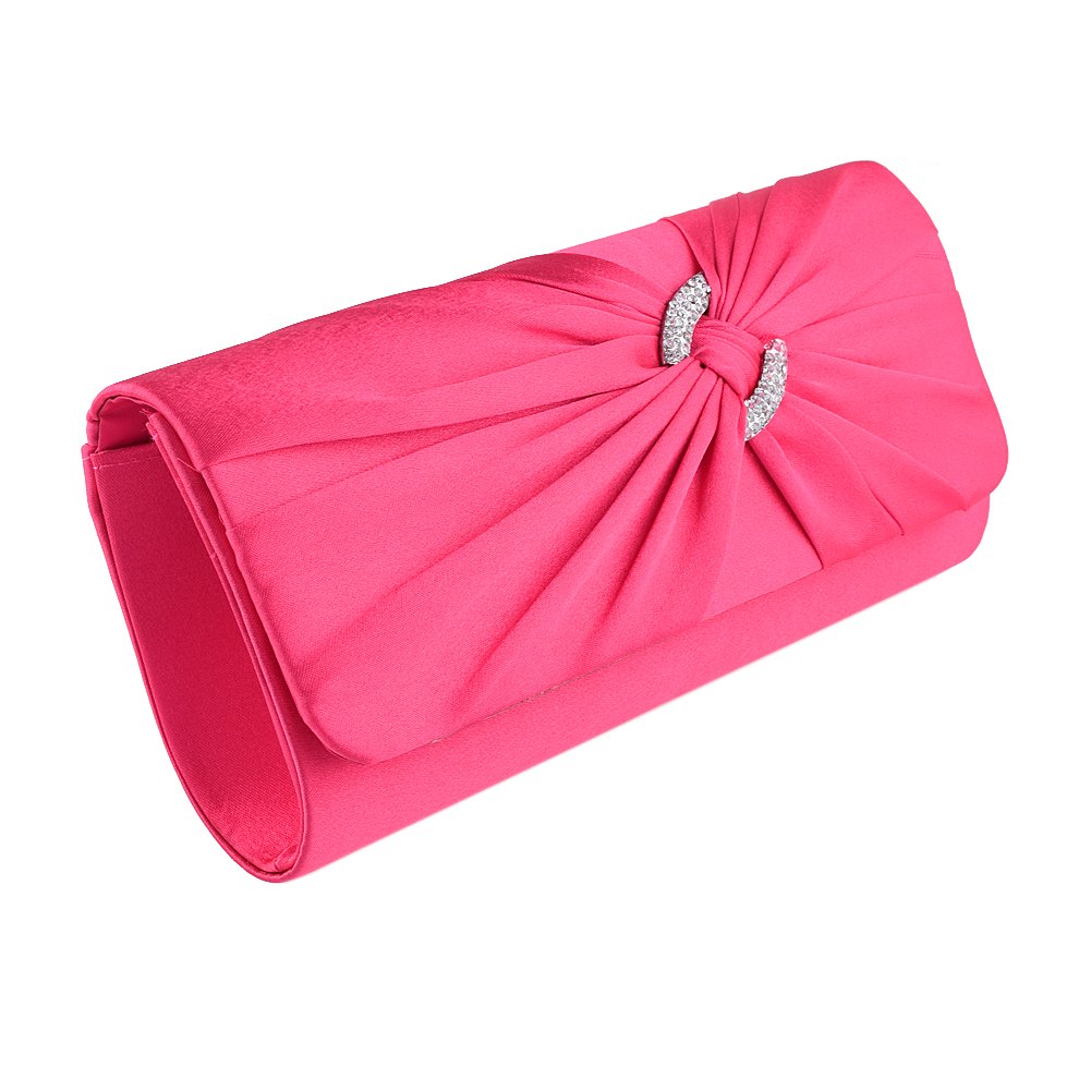 Satin Diamante Pleated Evening Clutch Bag Bridal Handbag Prom Purse