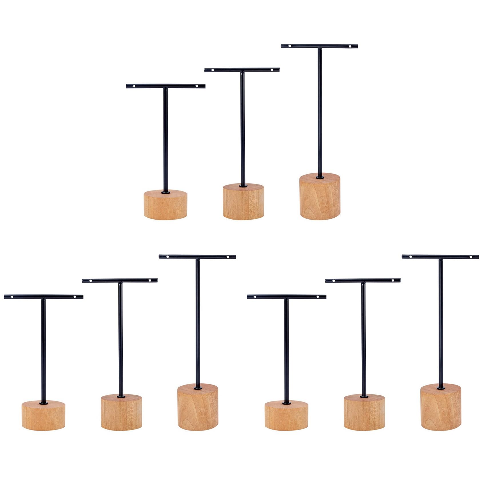 Présentoir boucles d'oreilles T Bar avec socle en bois de 9 pièces pour rangement