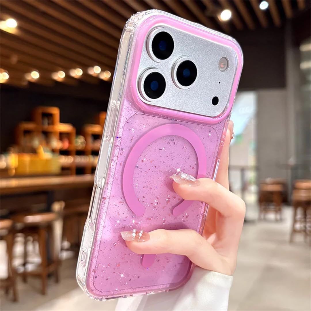 Custodia protettiva antiurto con effetto gel per iPhone 14, con ricarica wireless magnetica (rosa)