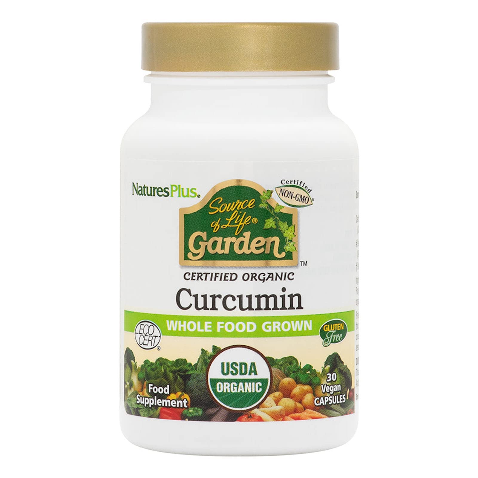 NaturesPlus Source of Life Garden Organic Curcumin - Standardised Curcuminoids, High Strength Turmeric Capsules - Gluten Free, Vegan - 30 Capsules