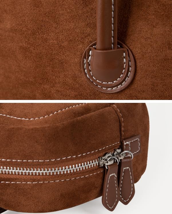 Suede Boston Bag for Women Vintage Tote Purses Shoulder Hobo Bag Simple Satchel for Vacation Work