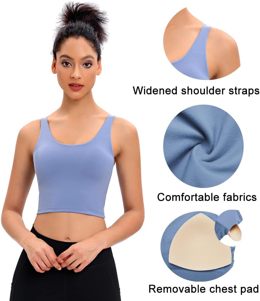 Longline Sports Bras for Women Workout Padded Sports Yoga Bra Tank Tops Crop Top - Image 4
