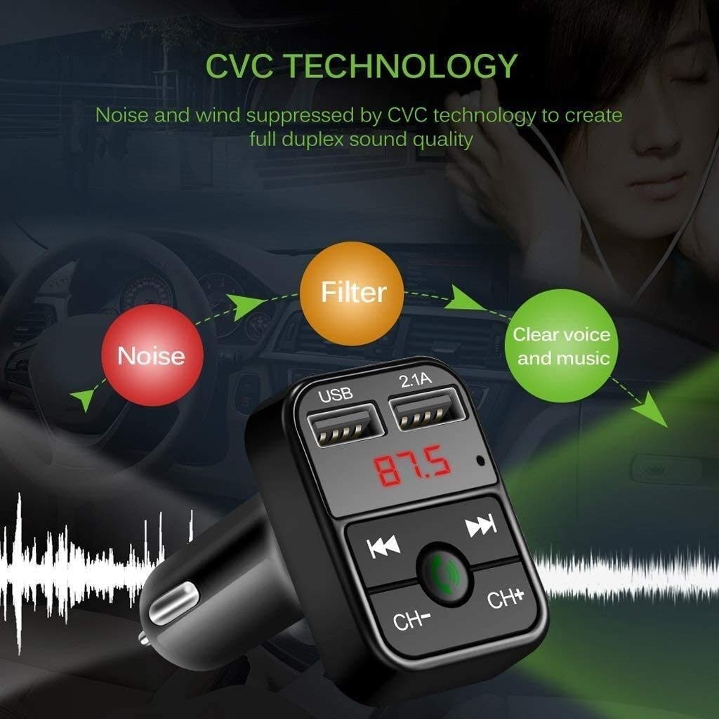 Caricabatteria da Auto, Adattatore a Costi rapidi Fast Dual USB Porta USB, trasmettitore Bluetooth FM Lettore Musicale Vivavoce