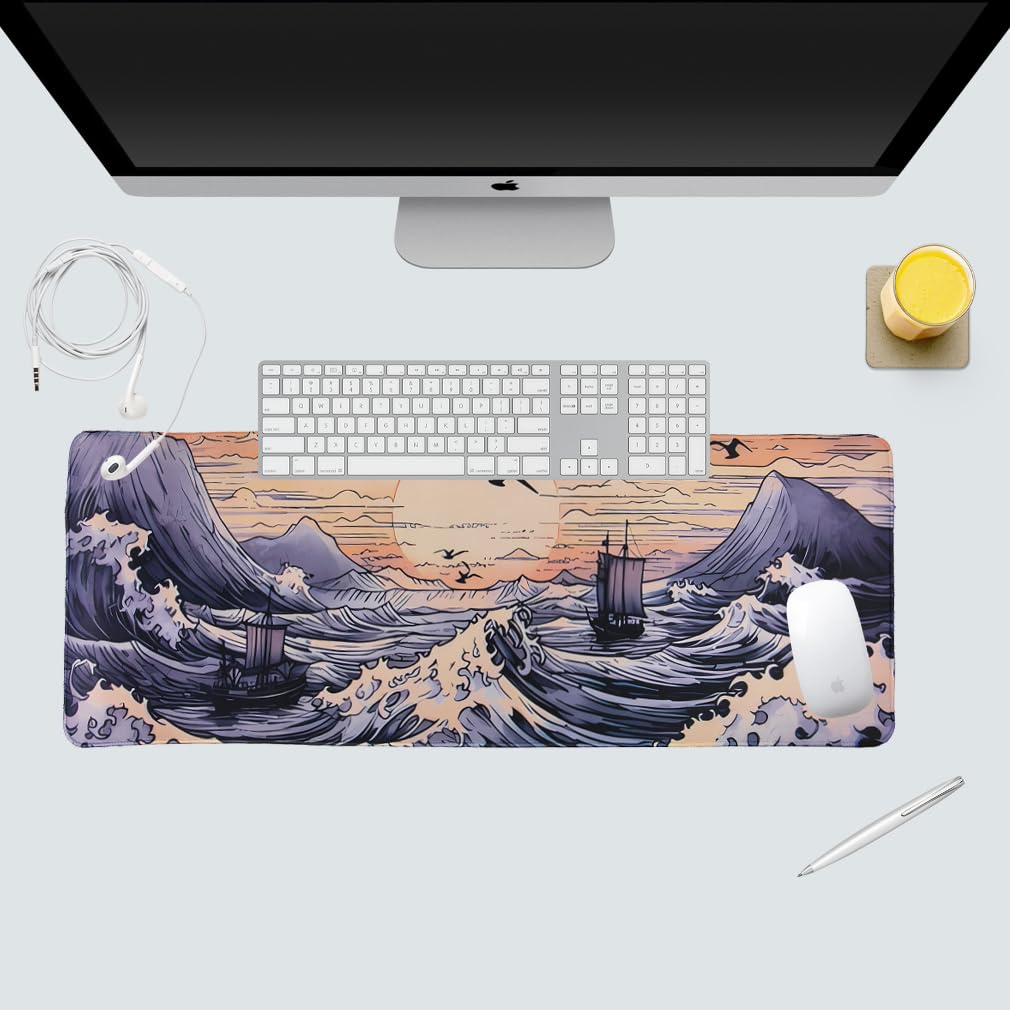 Lachineuse XXL Mauspad Kanagawa Welle - 800x300mm Japan Design Rutschfest & Wasserabweisend