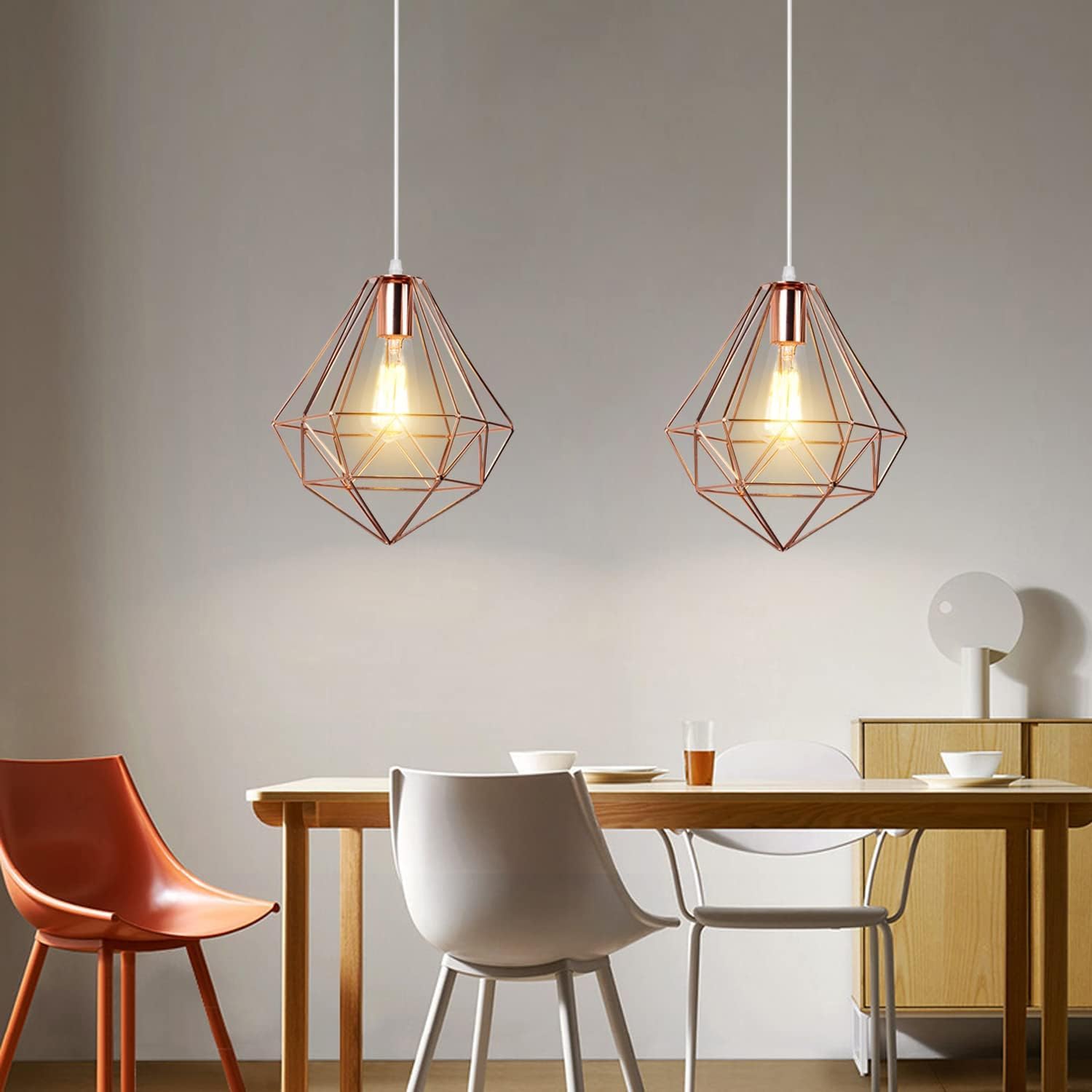 iDEGU 3 Luci Lampadario a Sospensione Vintage Industriale Lampada da Soffitto Paralume a Forma di Gabbia in Metallo E27 Lampada a Sospensione per Cucina Sala da Pranzo Soggiorno (Palo